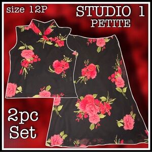 STUDIO 1 2pc asian inspired floral skirt & shirt MATCHING SET size 12P